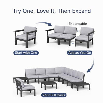 Stoog 6-Piece Patio Sectional Sofa Set, Modular Outdoor Furniture Set - All-Weather Waterproof HIPS Frame & Quick-Dry Olefin Cushions, Black