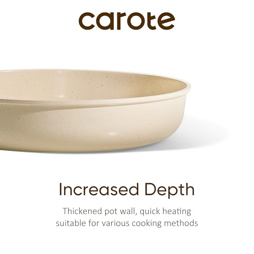 CAROTE 10" Frying Pan Set, Ceramic Frying Pan, Non-Toxic PTFE & PFOA Free Fry Pan & Omelet Pan, Compatible with Induction, Gas Cooktops