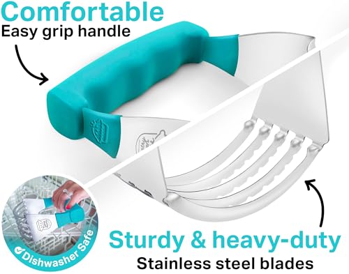 Pastry Cutter Tool - Heavy Duty Stainless Steel Pastry Blender, Comfortable Handle, Dishwasher Safe, Perfect Flaky Pie Crust & Biscuits - Turquoise