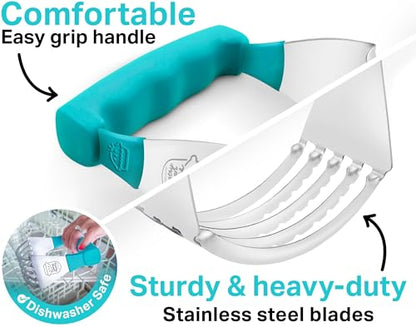 Pastry Cutter Tool - Heavy Duty Stainless Steel Pastry Blender, Comfortable Handle, Dishwasher Safe, Perfect Flaky Pie Crust & Biscuits - Turquoise