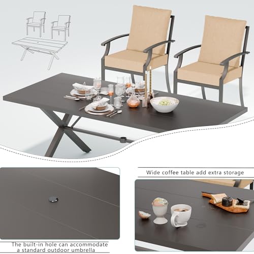 ASJMR 7 Piece Outdoor Dining Set for 6, Metal Patio Table and Chairs with Cushions, Patio Furniture Set with 2 Swivel Chairs, Rectangular Patio Dining Table with Umbrella Hole, Lawn Deck, Yard-Sand