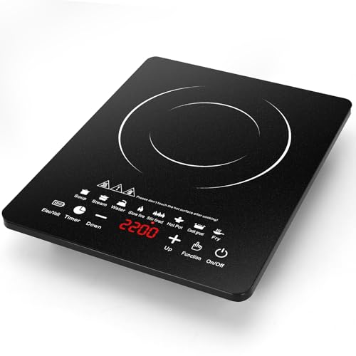 EABOSON Portable Induction Cooktop 8 Cooking Modes, 2200W Electric Countertop Touch Panel with Timer, 8 Temp Levels, Low Noise Hot Plate Countertop Burner Stove