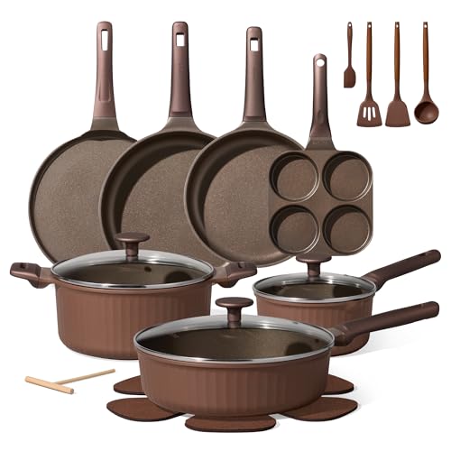 CAROTE Pots and Pans Set Non Stick, Cookware Sets Nonstick 21 pcs Kitchen Pot & Pan, Induction cookwasre Compatible with Crepe Frying Pan PFOA/PFOSFree
