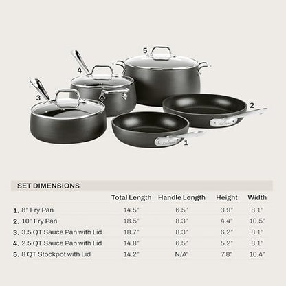 All-Clad HA1 Hard Anodized Nonstick (8-Piece) Pots and Pans Set Non Stick Cookware Sets, Oven Broiler Safe 500F, Black