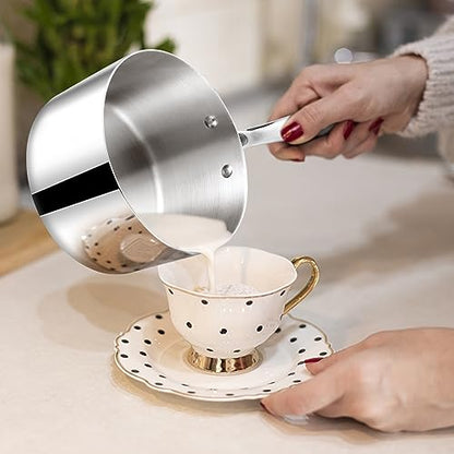 TeamFar 1qt Saucepan with Lid, Stainless Steel Tri-ply Small Cooking Pot Sauce Milk Pan with Ergonomic Handle, for Induction/Gas/Electric/Ceramic, Healthy & Heavy Duty, Dishwasher Safe