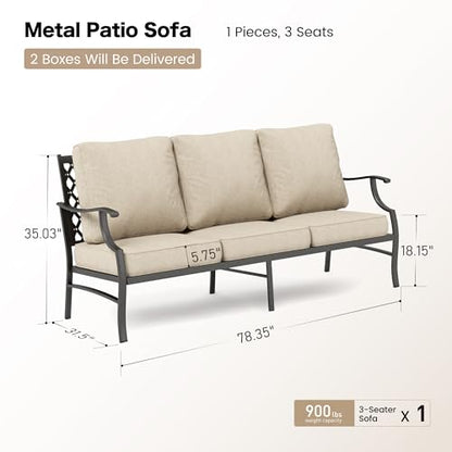 SUNSHINE VALLEY, 3-Seat Outdoor Patio Sofa, Metal Frame, Beige
