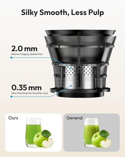 Juicer Machines, EUHOMY 5.8" Wide Feed Chute Cold Press Juicer for Whole Vegetables & Fruits with 400W, High Juice Yield, Easy to clean, Black Stainless Steel