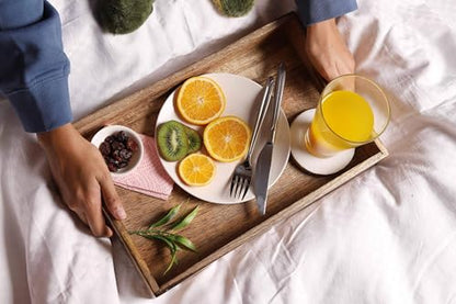 GoCraft Handmade Classic Wooden Tray – Medium 15" Serving Tray for Kitchen, Dining, and Home Use – Elegant Wood Serveware for Food, Drinks, Snacks, Coffee, Tea, Breakfast, Parties & Everyday Use