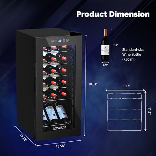 ROVSUN 18 Bottle Wine Fridge, Freestanding Compressor Wine Cooler Refrigerator, Beverage Wine Chiller with Digital Temperature Control & Double-layer Glass Door for Red White Wine, Champagne, Beer