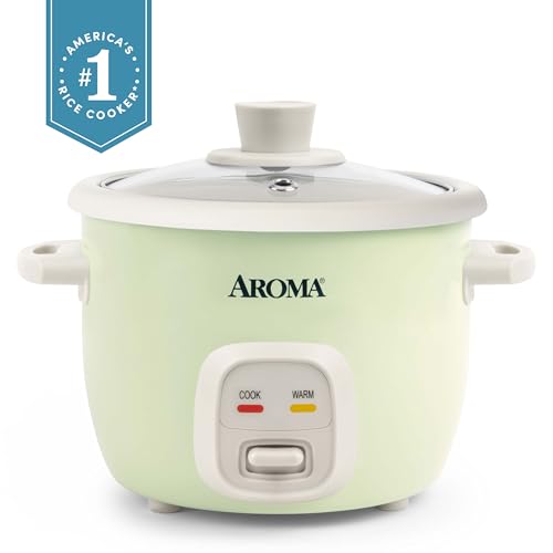AROMA® Mini Rice Cooker, 2-Cup (Uncooked) / 4-Cup (Cooked), Grain Cooker, Soup Maker, Oatmeal Cooker, Auto Keep Warm, 1 Qt, Light Green