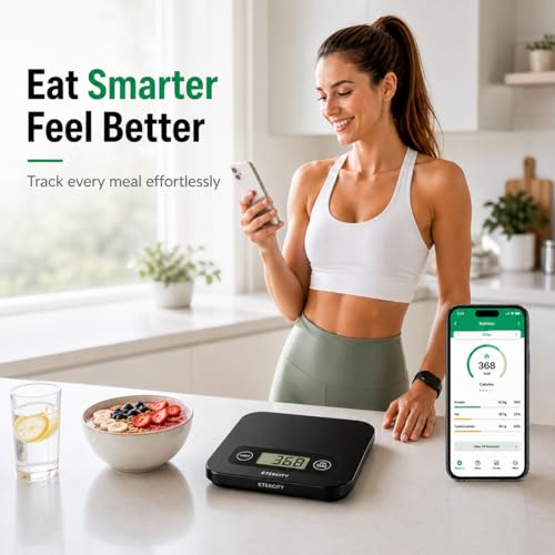 URAMAZ Food Scale with Nutritional Calculator, Digital Food Scales for Kitchen Scale Grams and Ounces, Smart Food Weight Scale for Weight Loss, 20 Nutrients Tracking, Diet, Calories, Meal Prep, 11lb