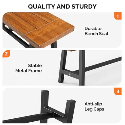 VINGLI Outdoor Bench with Metal Legs Rustic, Wood Dining Bench Indoor Outdoor Porch Benches for Yard Garden Dining (40in)