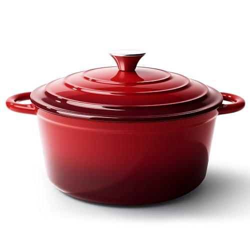 4.5 Quart Dutch Oven Pot with Lid, Non Stick Enameled Cast Iron Dutch Oven for Bread Baking,Heavy-Duty, Oven Safe Ceramic Cookware Up to 500°F for Baking, Braising, Stews, Roasting, Red