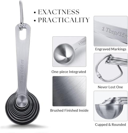 YUNNKEEY 14PCS Measuring Spoons Set, 1 tbsp, 1/2 tbsp, and 1-1/16tsp Stainless Steel Measuring Spoons for Cooking Baking Spice Jars and Liquid Ingredients
