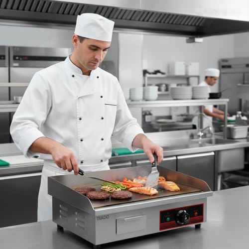Commercial Electric Griddle 22 inch Adjustable Temp Control, Countertop Flat Top Electric Grill, heavy Duty healthy Stainless Steel Griddle BBQ Grill 55cm,Flat Top Grill for Restaurants