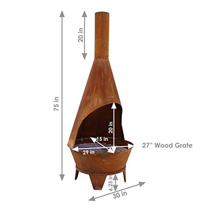 Sunnydaze Large Chiminea Outdoor Fireplace - Outdoor Wood-Burning Fireplace - Chimney Fire Pit with Grill Grate - Rustic - 75" H