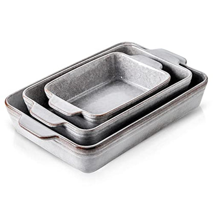 KOOV Bakeware Set, Ceramic Baking Dish Set, Rectangular Casserole Dish Set, Lasagna Pan, Baking Pans Set for Cooking, Cake Dinner, Kitchen, 9 x 13 Inches, Reactive Glaze 3-Piece, Variable Grey