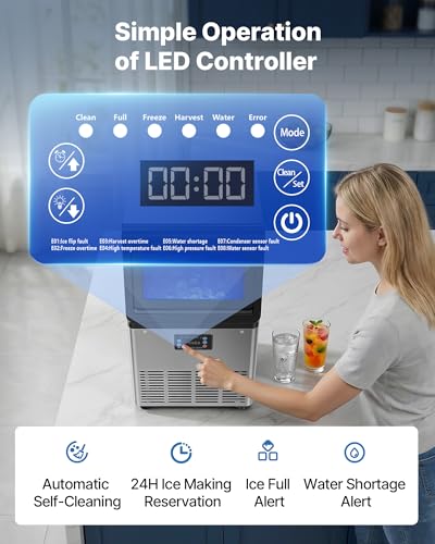 VEVOR Commercial Ice Maker Machine, 90 lbs/24h with 13 lbs Storage Capacity, Dual Water Inlet Countertop/Freestanding/Under Counter, Stainless Steel Ice Maker with LED Display, for Home Bar