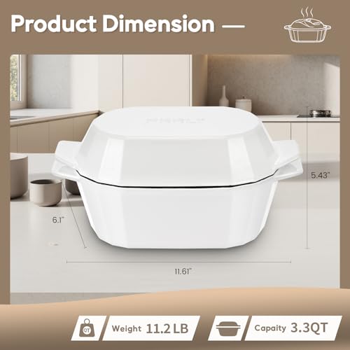 Enameled Cast Iron Sourdough Bread Oven – Dutch Oven for Sourdough, Oval Cast Iron Bread Pan with Lid，Loaf Cast Iron Dutch Oven for Baking (3.3QT-White）