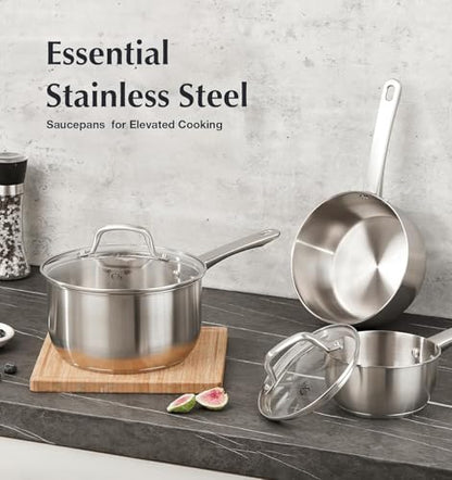 KOCH SYSTEME CS Stainless Steel Saucepan 1 Quart, 18/10 Stainless Steel Saucepan with Lid, Premium Steel Sauce Pan, Indutcion Sauce Pan with Lid, Small Cooking Pot, Oven Safe