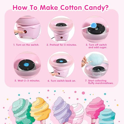 Cotton Candy Machine, Mini Cotton Candy Maker for Kids, Pink Vintage Candy Maker for Christmas Gift, Home, Birthday Family Party, Includes 20 Cotton Candy Sticks & Sugar Scoop