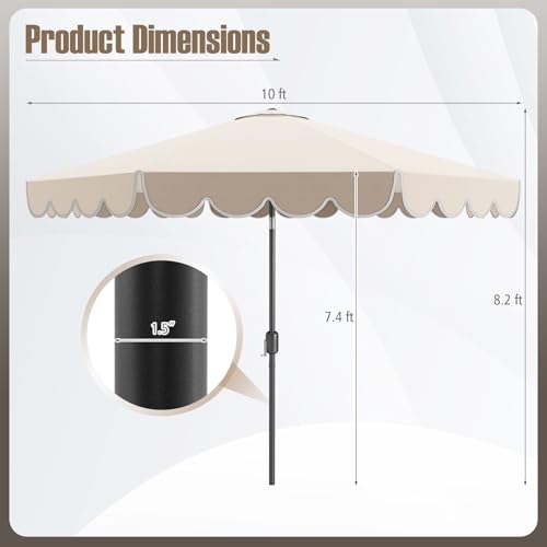 Tangkula 10 FT Patio Umbrella, 2-Tiers Scalloped Outdoor Table Market Umbrella with Tilt Adjustment, Crank, 8 Sturdy Ribs for Pool, Deck, Backyard (Beige)
