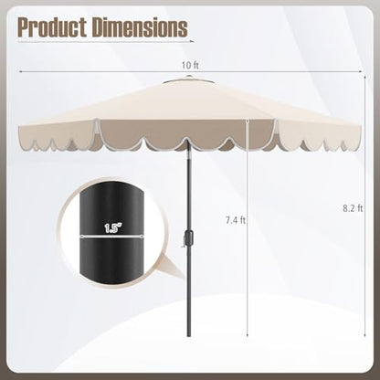 Tangkula 10 FT Patio Umbrella, 2-Tiers Scalloped Outdoor Table Market Umbrella with Tilt Adjustment, Crank, 8 Sturdy Ribs for Pool, Deck, Backyard (Beige)