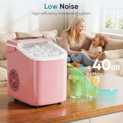 DUMOS Ice Maker Countertop, Ice Machine with Portable Handle, Basket and Scoop, 26lbs Daily, 9 Bullet Cubes in 6-8 Mins, Auto-Cleaning for Home, Kitchen, Office, Outdoors, RV Camping
