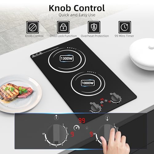 VBGK Double Induction Cooktop,110V 2300w 2 burnerinduction cooktop,2 burner Hot Plate Electric burner withLCD Touch Screen 9 Levels Settings Child Safety Lock &Timer