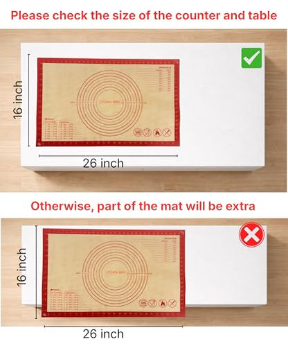 LYCIAN WAY Silicone Pastry Mat with Measurements, 26 x 16 Inch Extra Thick Non-Slip Nonstick Large Baking Mat for Dough Rolling, Kneading, Fondant and Pie, Red