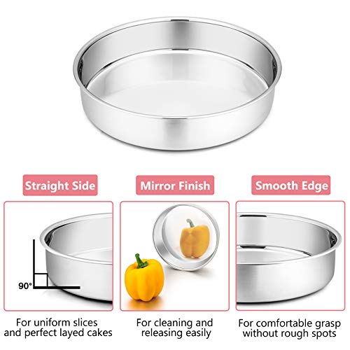 P&P CHEF Cake Pan Set of 3, 4" + 6" + 8" Round Baking Layer Tier Cake Pans Tins, Stainless Steel Bakeware for Birthday Weeding, Heavy Duty & Non Toxic, Mirror Finish & Dishwasher Safe