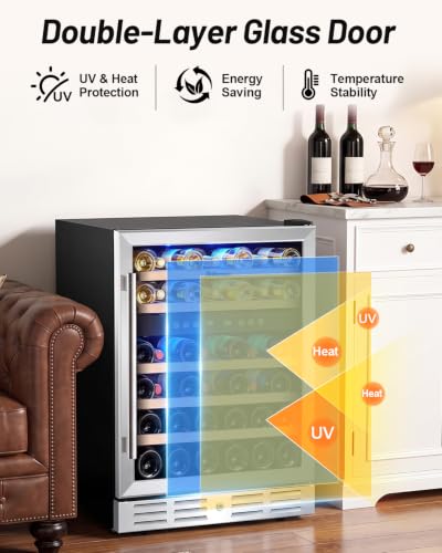 Kalamera 24 Inch Wine Cooler Refrigerator, 46-Bottle Dual Zone Wine Fridge