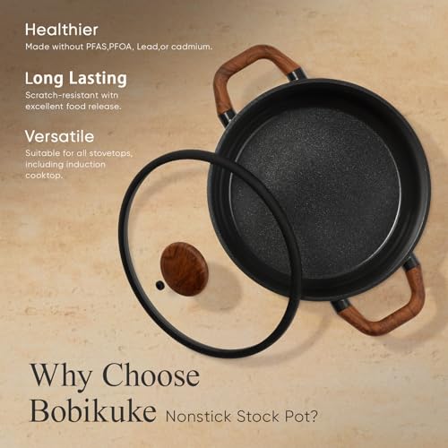 CAROTE 5QT Ceramic Stock Pot with Ladle, Nonstick Casserole with Lid, Even Heating Stockpot, Fits All Stoves, Non Stick Large Capacity Cooking Pots, PFAS Free, Black