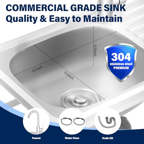 Versatile Outdoor Sink with Hose Hook Up – Heavy-Duty Stainless Steel Sink with Hose Hook Up, Large Basin, Storage Shelf & Quick Drain, Perfect for Gardens, Food Trucks, Restaurants