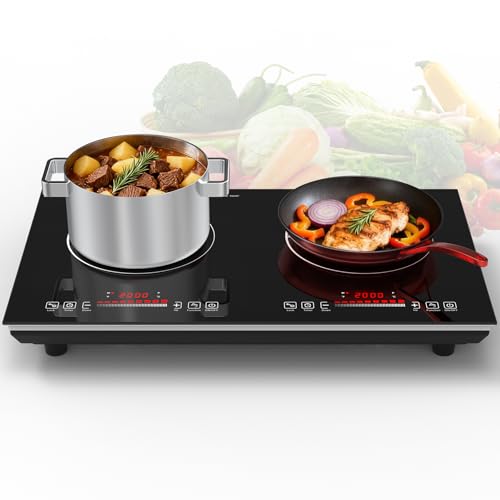 VBGK 2 burner Induction cooktop,110V 4000Winduction hot plate with touch Control,9 Power Levels, Kids Lock & Timer,LED touch control 2ourner induction cooker
