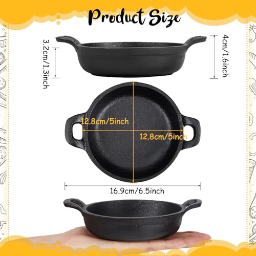 Ziliny Mini Cast Iron Skillets 5 x 5 x 1.3 Inch Cast Iron Pan Small Ramekin Set Black Casserole Dish Cookware Oven Safe Mini Skillets for Kitchen Indoor Outdoor Picnic (6 Pack)