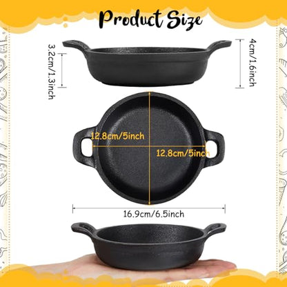 Ziliny Mini Cast Iron Skillets 5 x 5 x 1.3 Inch Cast Iron Pan Small Ramekin Set Black Casserole Dish Cookware Oven Safe Mini Skillets for Kitchen Indoor Outdoor Picnic (6 Pack)