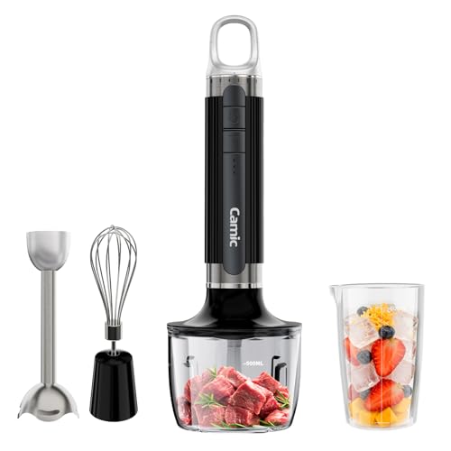 Cordless Immersion Hand Blender with Charging, 4 in 1 Hand Blenders Set,6-Speed Turbo, Wall-Mountable Design, Includes Chopper, Whisk & Frother for Soup, Baby Food & Smoothies (Black)