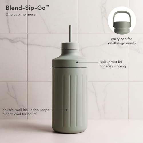 Beast Mega 1200 Stainless Steel | Premium Countertop Blender | Smoothies, Shakes, Sauces, Dips | Lg Servings | Blends Ice + Frozen Fruit | Double-Wall Insulation | Extra Vessels | 1200W (Sage)