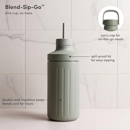 Beast Mega 1200 Stainless Steel | Premium Countertop Blender | Smoothies, Shakes, Sauces, Dips | Lg Servings | Blends Ice + Frozen Fruit | Double-Wall Insulation | Extra Vessels | 1200W (Sage)