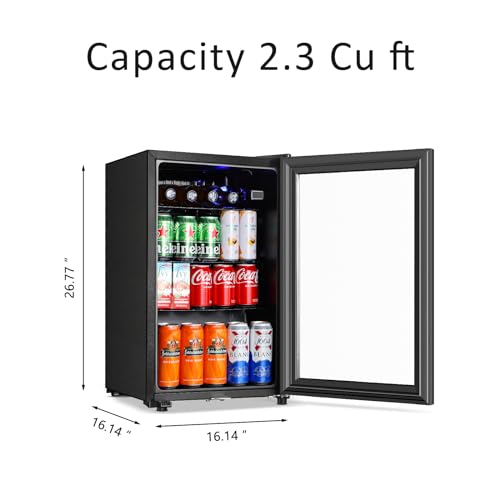 Saeoola 2.3 Cu.ft Beverage Refrigerator, 78 Can Mini Fridge with Glass Door