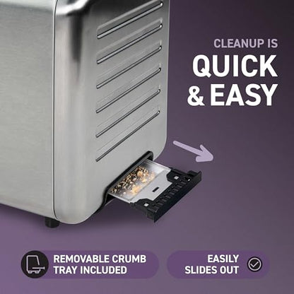 Inspirex Touch Screen Toaster - 2 Slice Extra-Wide Slots - 5 Bread Type and 6 Browning Levels - Defrost, Reheat, Favorite, Single Slot Settings - Stainless Steel