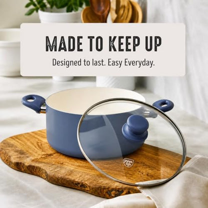 GreenLife 5 Quart Nonstick Stock Pot with Lid, Non-Toxic Ceramic Pot, Dishwasher Safe, Induction Ready, Fast Heating, Stay-Cool Handles, Kitchen Casserole, Soup, Pasta, Easy Clean, Slate Blue