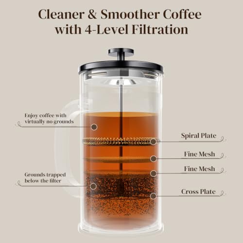 Veken French Press Coffee Maker 34oz, No Plastic Touching Cafe,Thickened Glass Stainless Steel Brewer, Cold Brew Cafetera Tea pot for Kitchen Travel Camping, Gifts, Decor, Bar Accessories, Dark Pewter