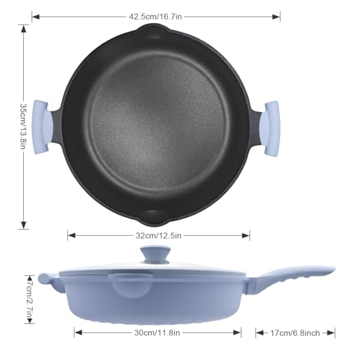 Bobikuke Large Frying Pan Skillet Nonstick with Lid, 14 Inch Deep Saute Pan, Big Induction Pan for Cooking, 2-1 Non Stick Cookware with Helper Handle, Family Size, Suitable for All Stoves, PFOA-Free