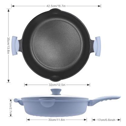 Bobikuke Large Frying Pan Skillet Nonstick with Lid, 14 Inch Deep Saute Pan, Big Induction Pan for Cooking, 2-1 Non Stick Cookware with Helper Handle, Family Size, Suitable for All Stoves, PFOA-Free
