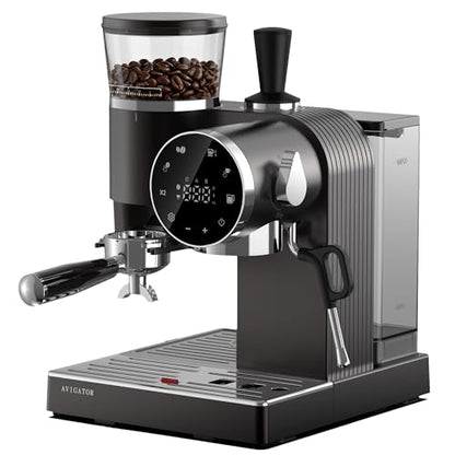 avigator Espresso Machine with Grinder, Semi-Automatic, 20 Bar, Black