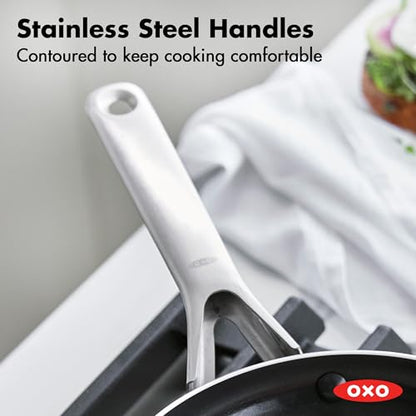 OXO 12" Nonstick Frying Pan Skillet, Ceramic PFAS-Free Nontoxic Pan, Induction Suitable, Dishwasher Safe, Oven Safe to 600°F, Kitchen Cooking Pot, Stainless Handle, Egg Pan, Black