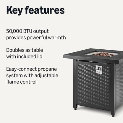 Amazon Basics Fire Table, 50,000 BTU, 28" D x 28" W x 25" H, Black, 1 Pack