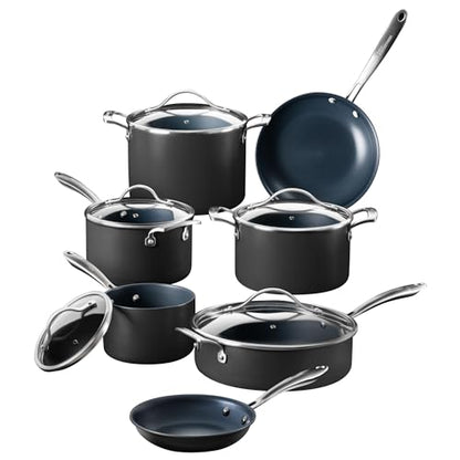 Guy Fieri's Flavortown Laser Titanium 12 Piece Set - Non-stick Cookware Set Without PFAS, PTFE, or PFOA, 3x More Durable, Dishwasher Safe, Oven Safe